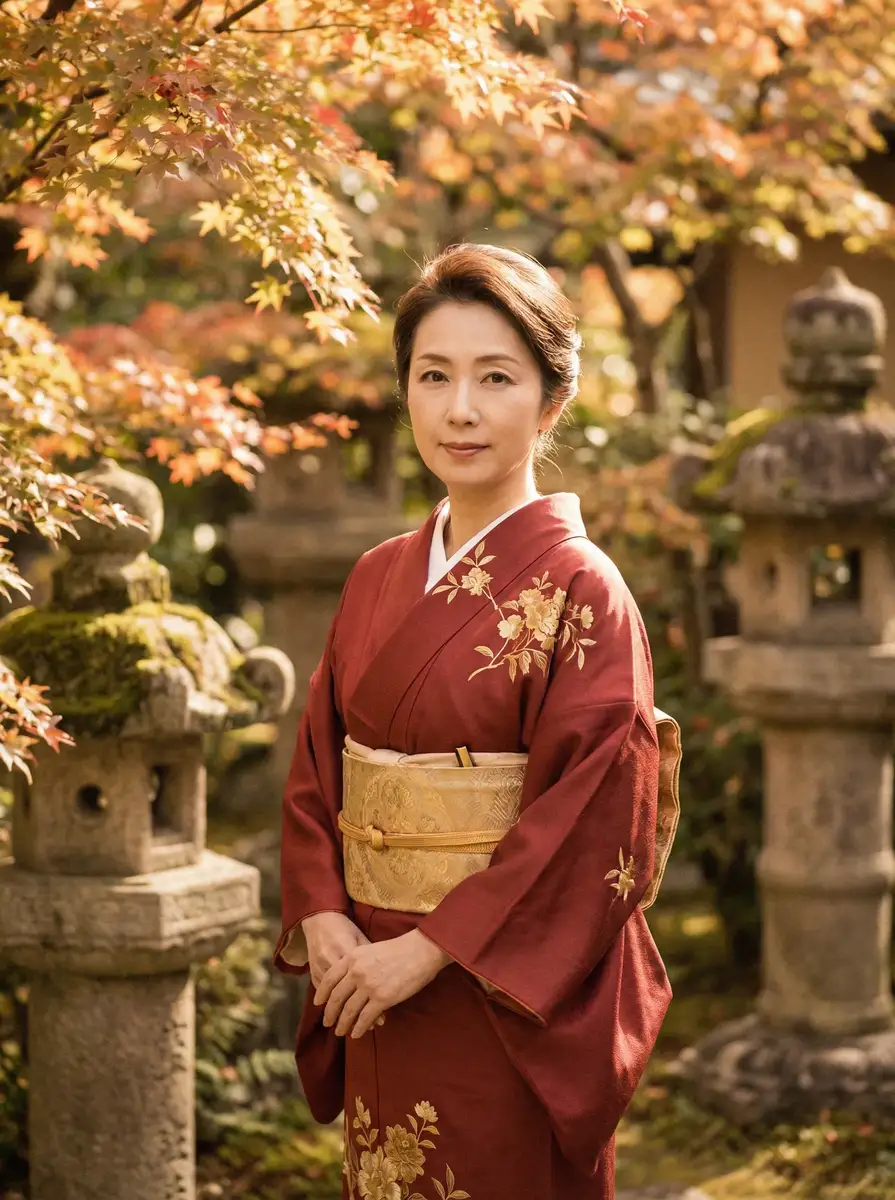 一位身穿暗红色和服的优雅 元气满满的哥哥第一季免费观看 在日式庭院中